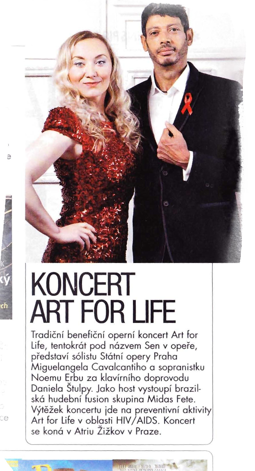 Short Announcement in 'Lovestar" - Czech monthly magazine. Oct 2012 Noema Erba, sopran & Miguelangelo Cavalcanti, baritone for 'Art for Life 2012'